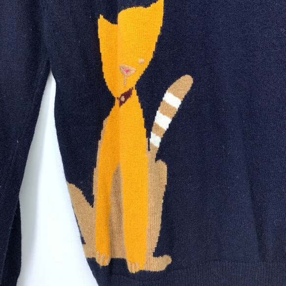 J.Crew Factory Crew Neck Sweater Womens Sz M Navy Blue Cat Graphic Wool Blend - Picture 5 of 7